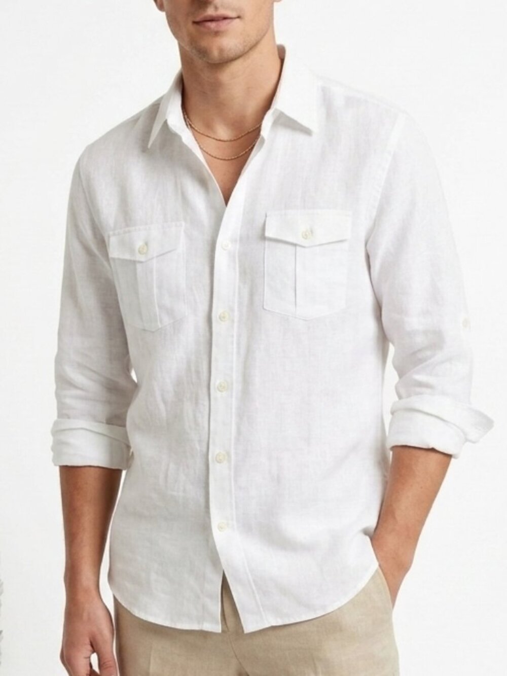 BAIRD McNUTT 100% Linen White Long Sleeve Button Down Shirt Small